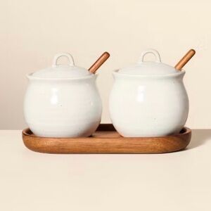 5pc Flared Brim Stoneware Salt & Pepper Cellar Set Vintage Cream - Hearth & Hand